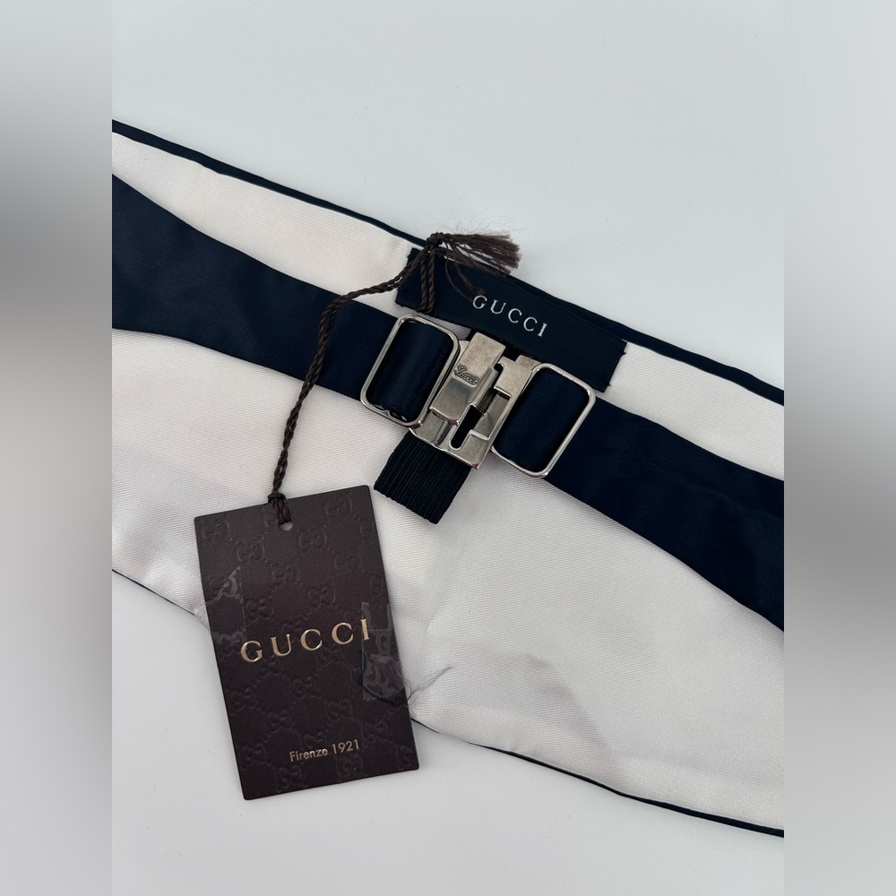 New With Tags Gucci Cummerbund Tuxedo Belt navy blue 100% Silk Medium - Picture 4 of 9